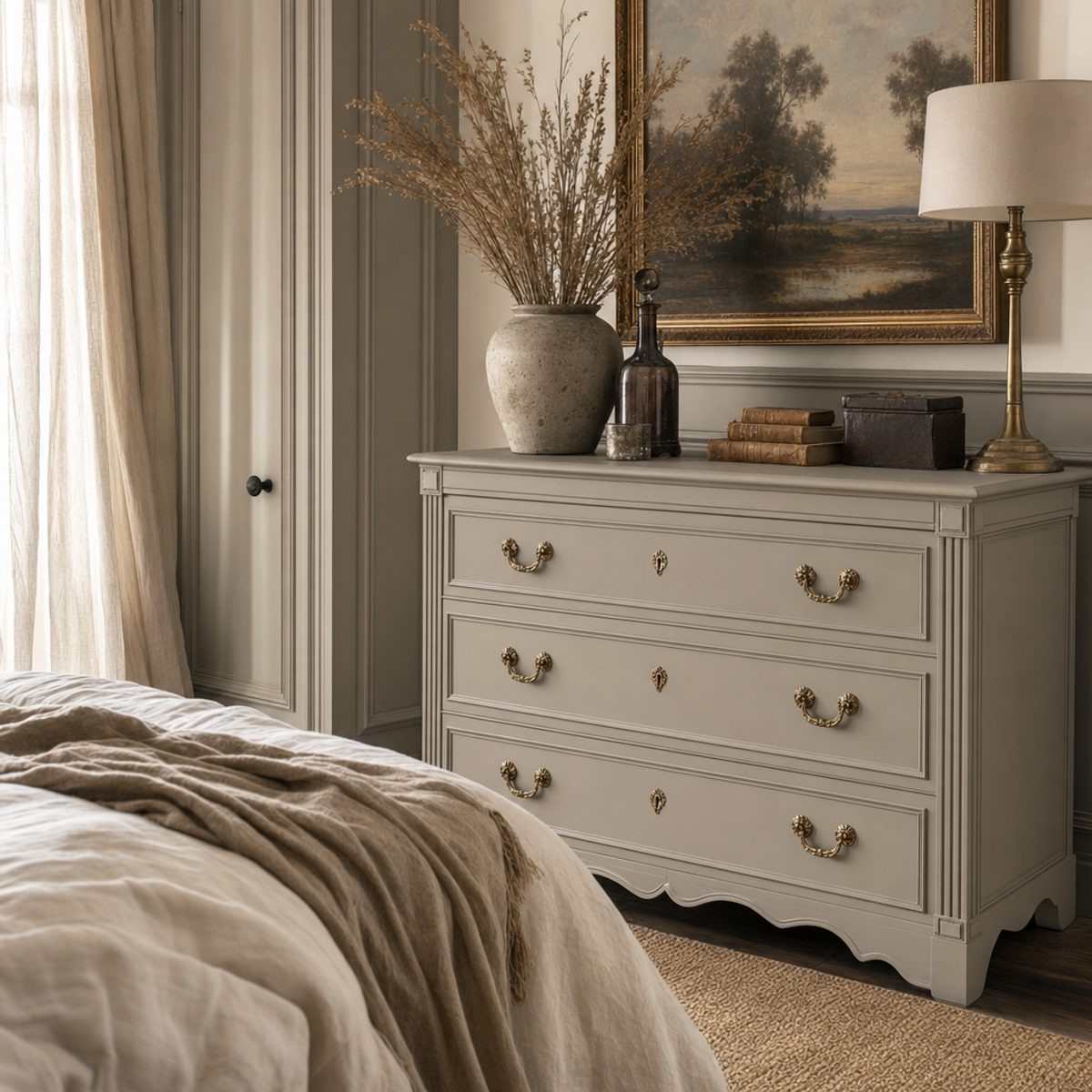 Wise Owl Chalk Synthesis Paint — Gray Linen — styled room