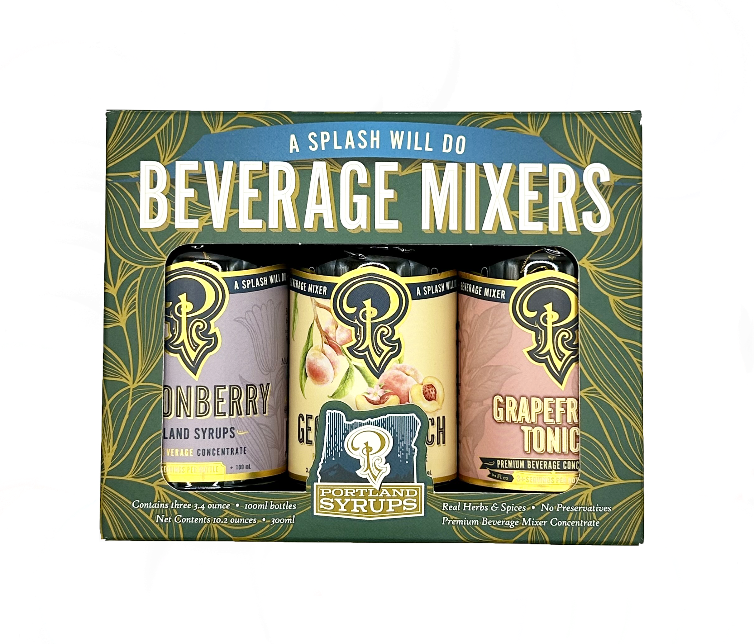 Portland Syrups Green Variety Gift Set – Marionberry, Georgia Peach & Grapefruit Tonic
