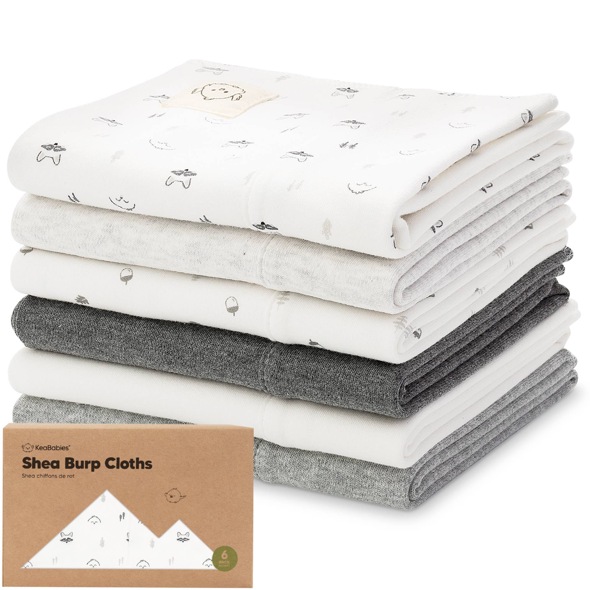 KeaBabies Shea Organic Cotton Burp Cloths — Neutrals (6-Pack)