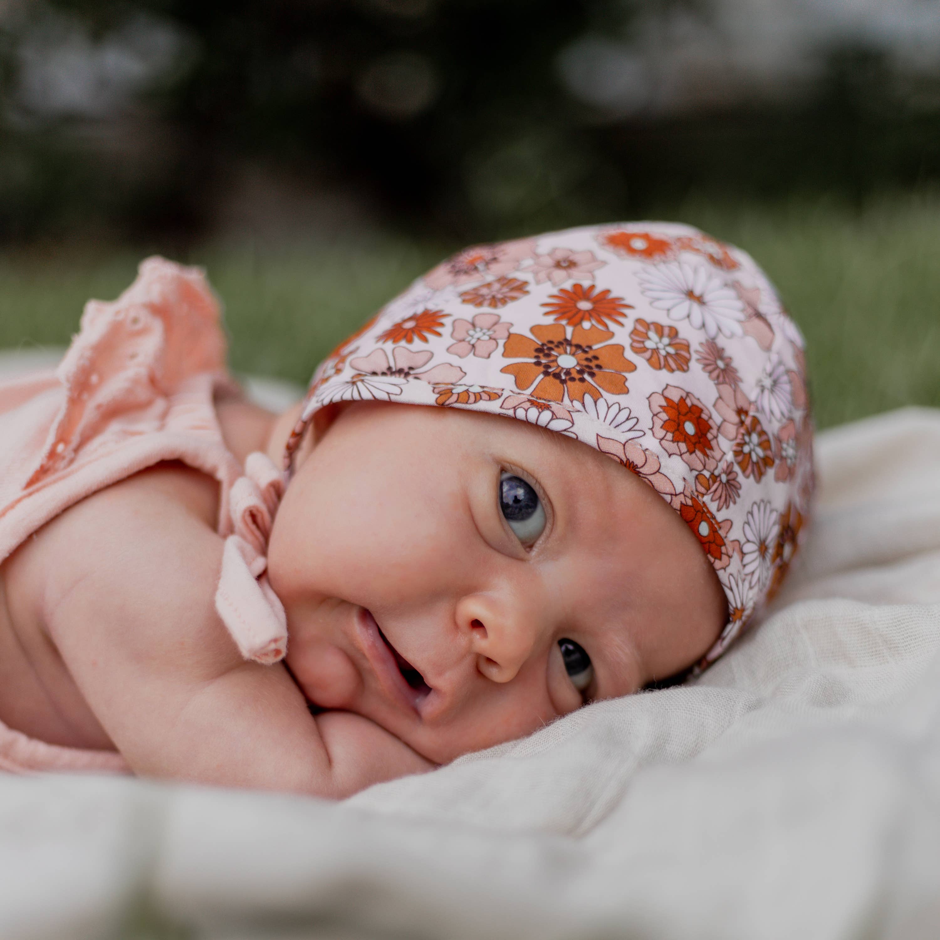 Huggalugs Retro Blooms Danish Baby Bonnet — UPF 50+
