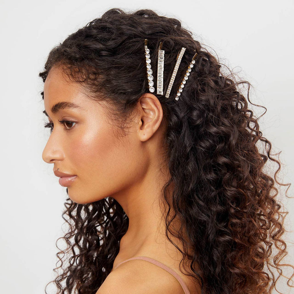 Kitsch Metal Rhinestone Bobby Pins 4pc Set — Gold