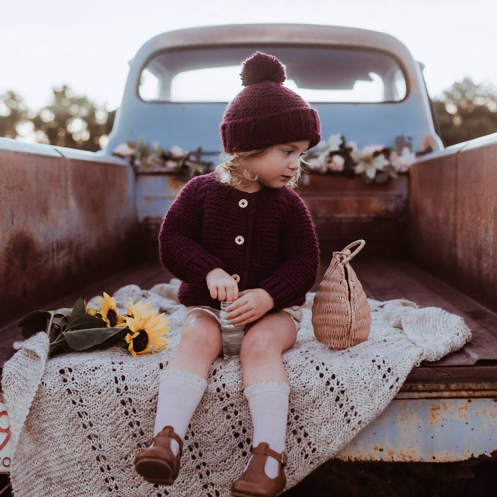 Huggalugs Plum Garter Stitch Beanie