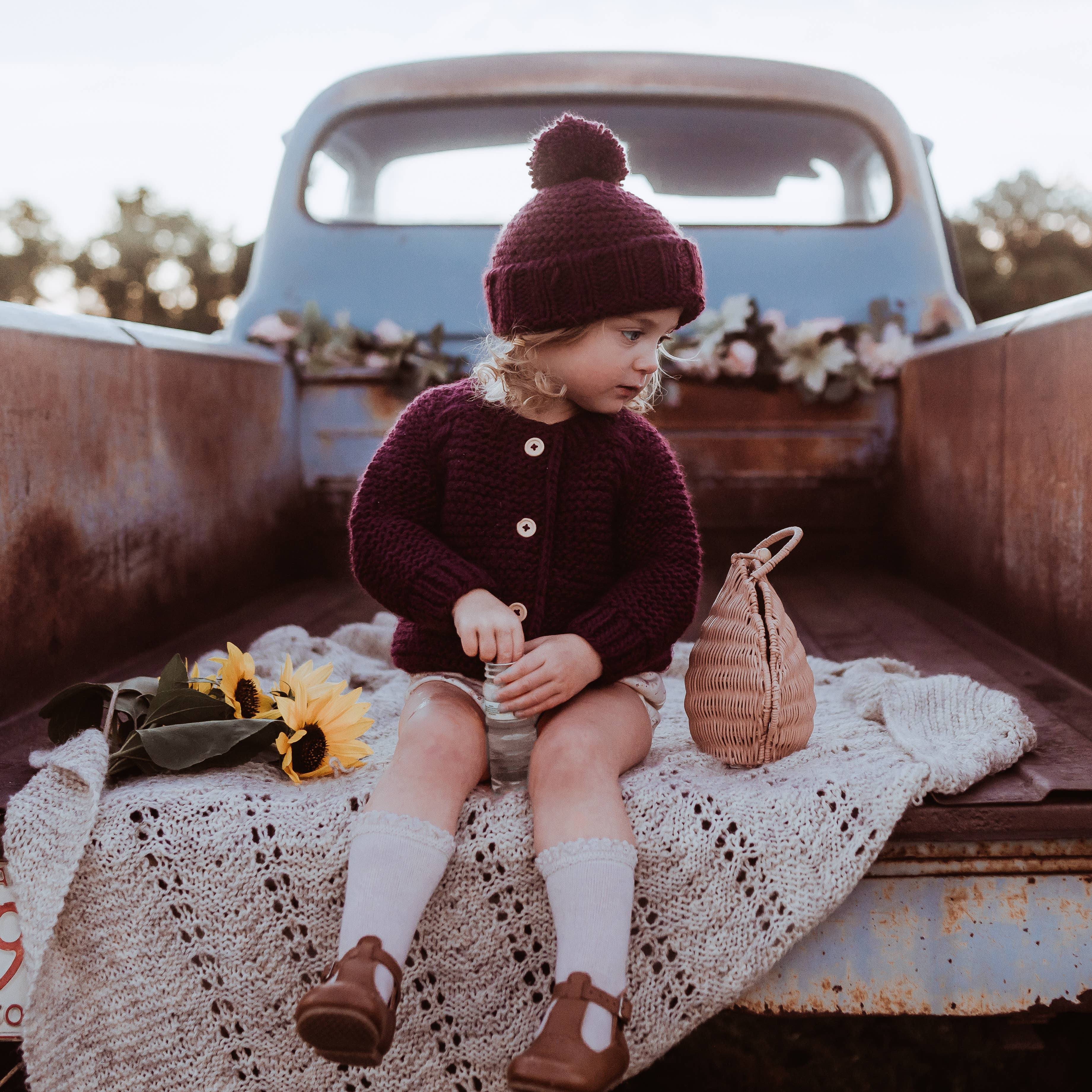 Huggalugs Plum Garter Stitch Beanie
