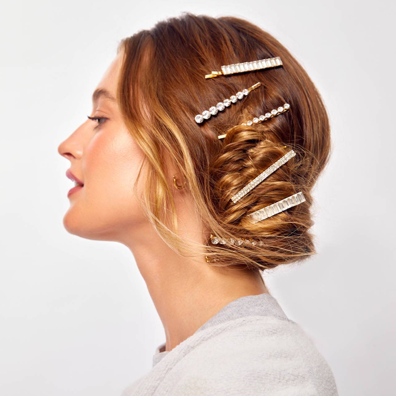 Kitsch Metal Rhinestone Bobby Pins 4pc Set — Gold