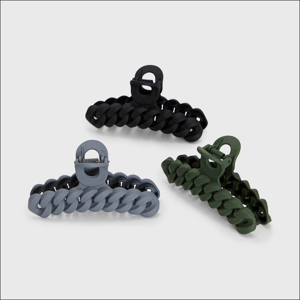 Kitsch Chain Claw Clip 3pc Set — Black & Moss