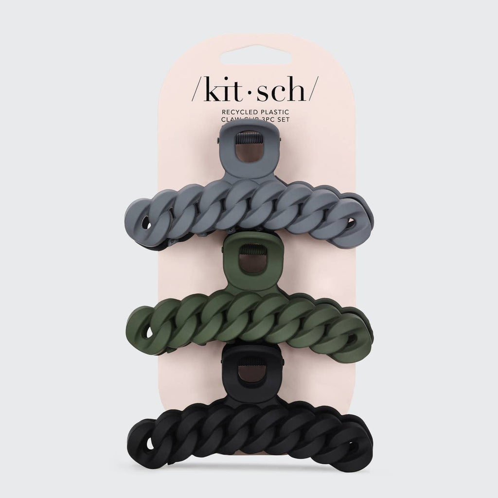 Kitsch Chain Claw Clip 3pc Set — Black & Moss