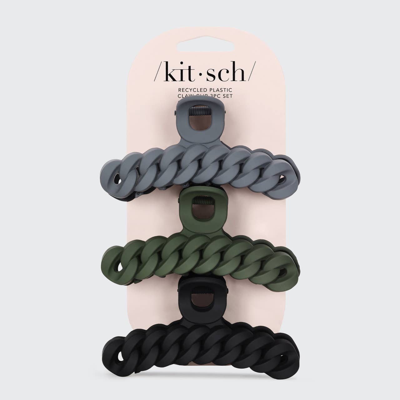 Kitsch Chain Claw Clip 3pc Set — Black & Moss
