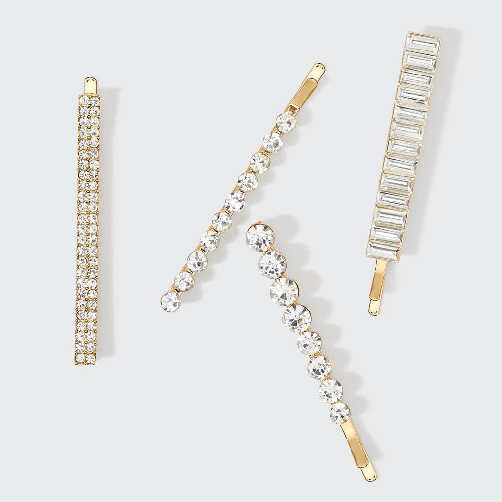 Kitsch Metal Rhinestone Bobby Pins 4pc Set — Gold