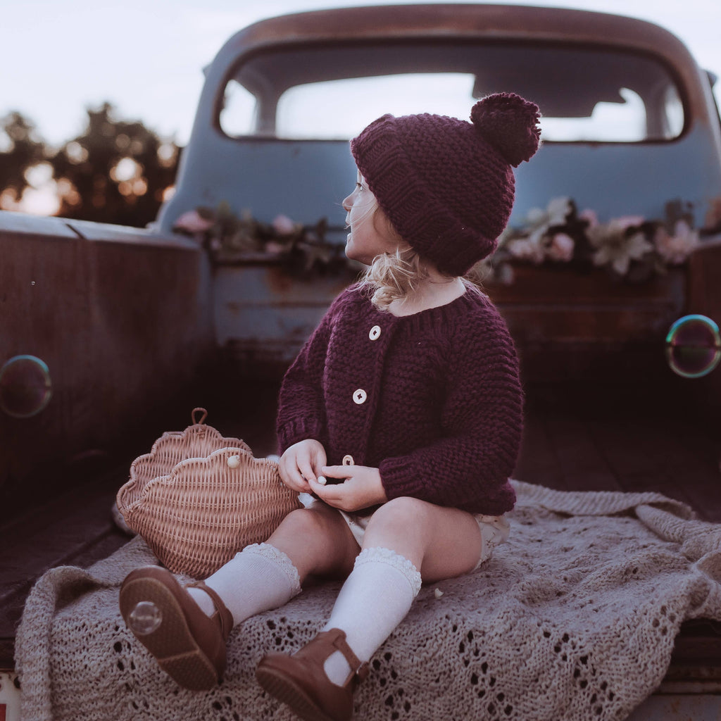 Huggalugs Plum Garter Stitch Beanie
