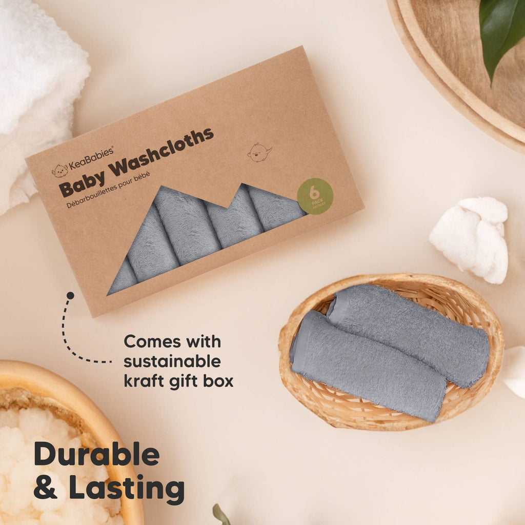 KeaBabies Ultra-Soft Baby Washcloths — Cool Grey (6-Pack)