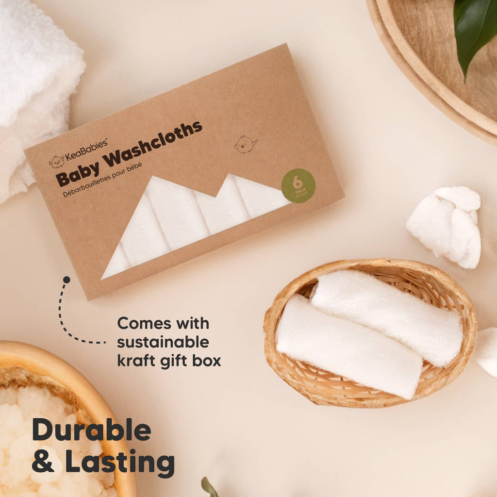KeaBabies Ultra-Soft Bamboo Baby Washcloths — White (6-Pack)