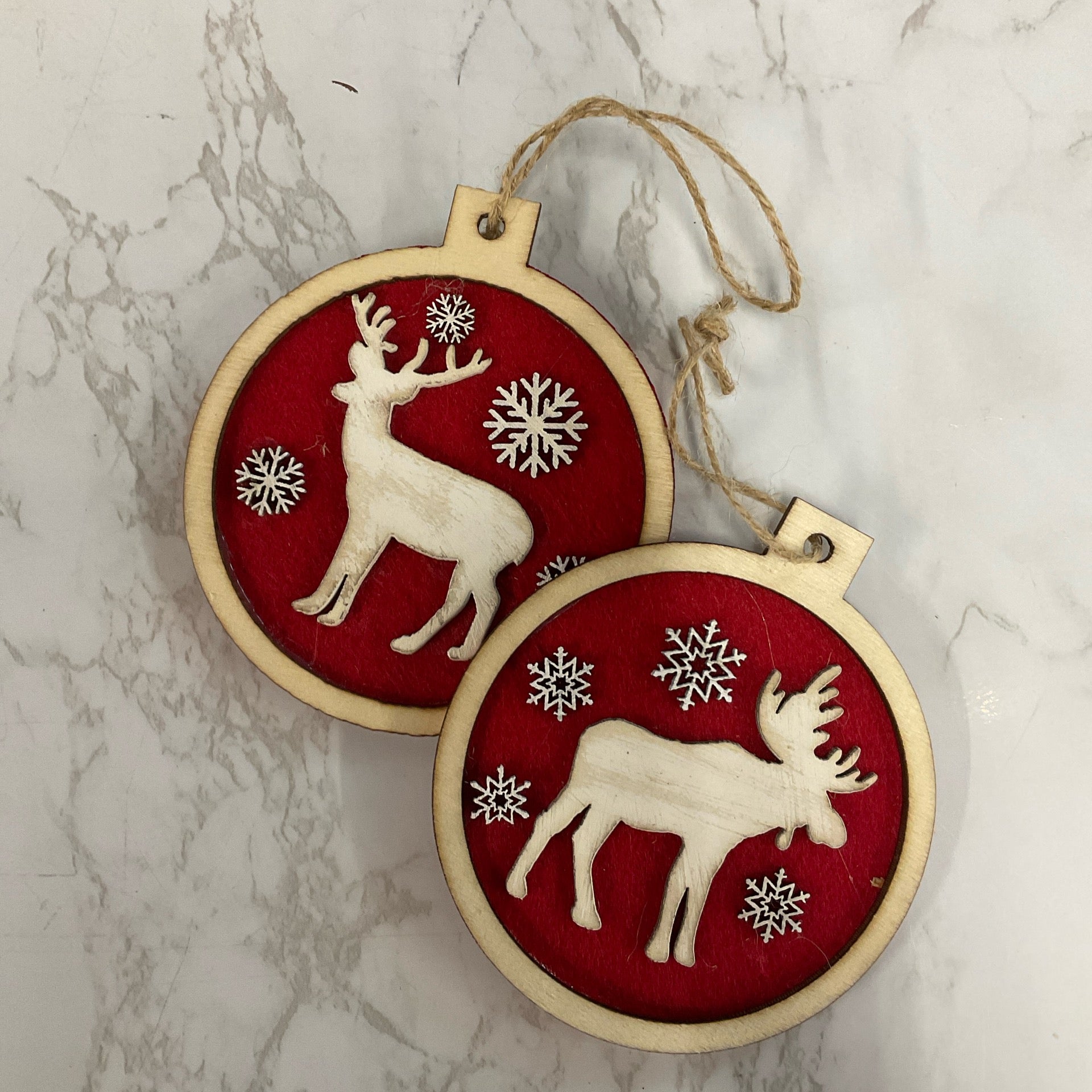 Glass Reindeer and Moose Ornament