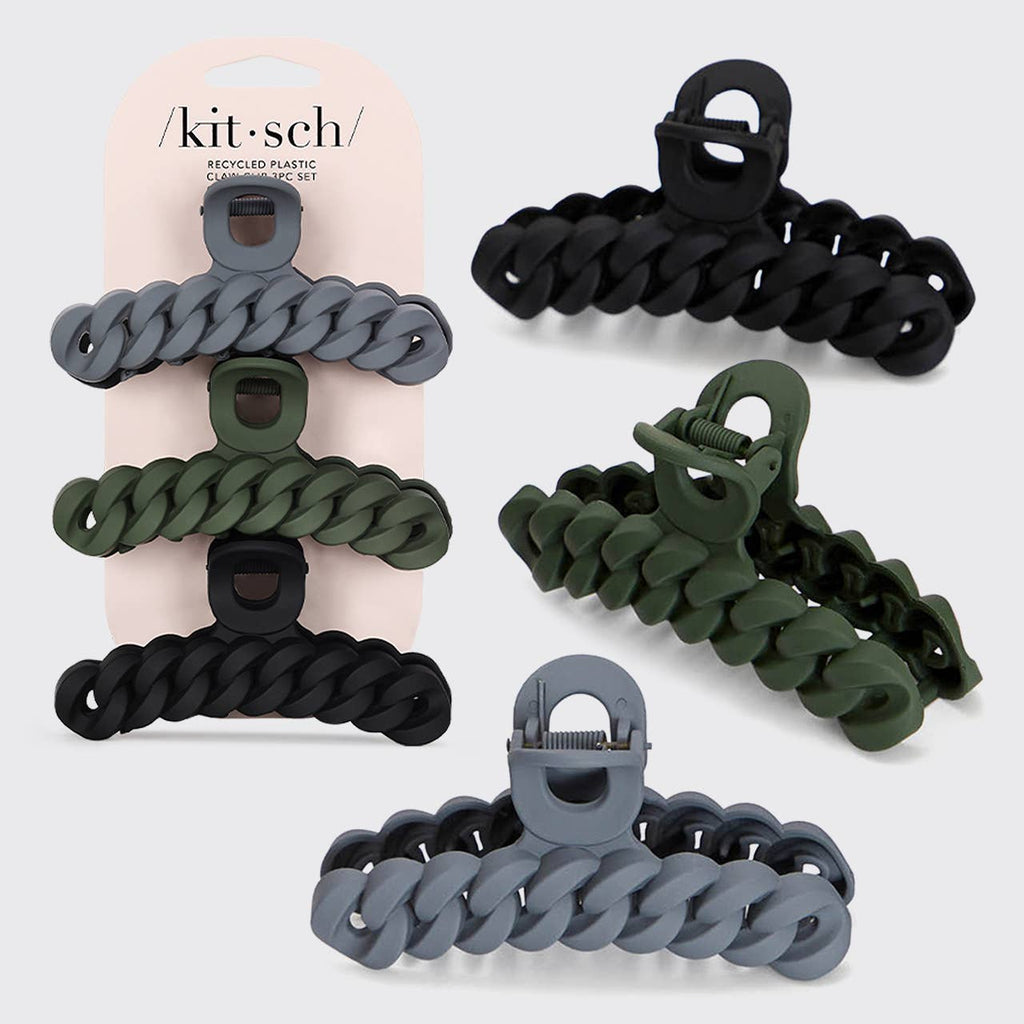 Kitsch Chain Claw Clip 3pc Set — Black & Moss