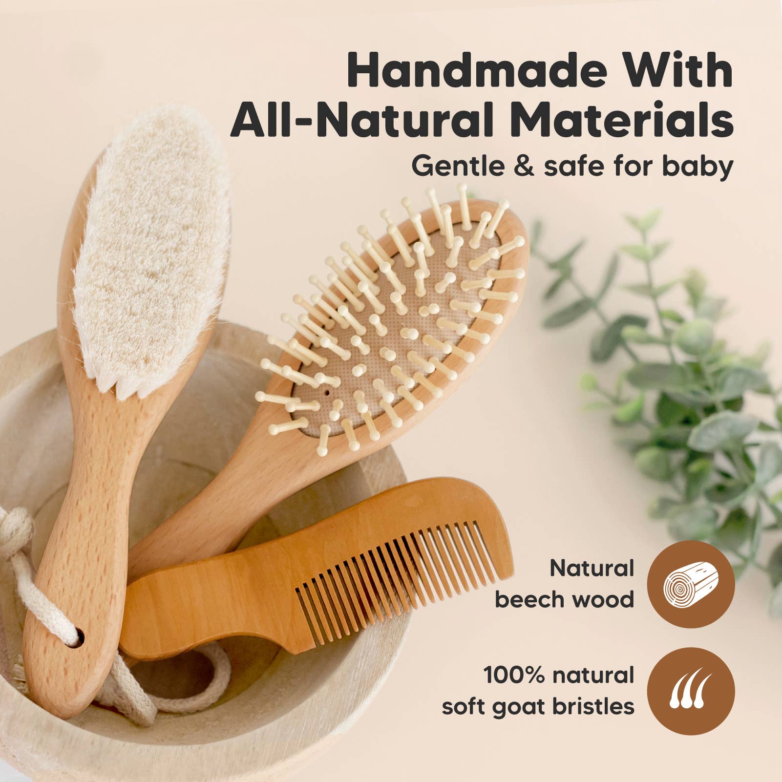 KeaBabies Gentle Baby Hair Brush & Comb Set