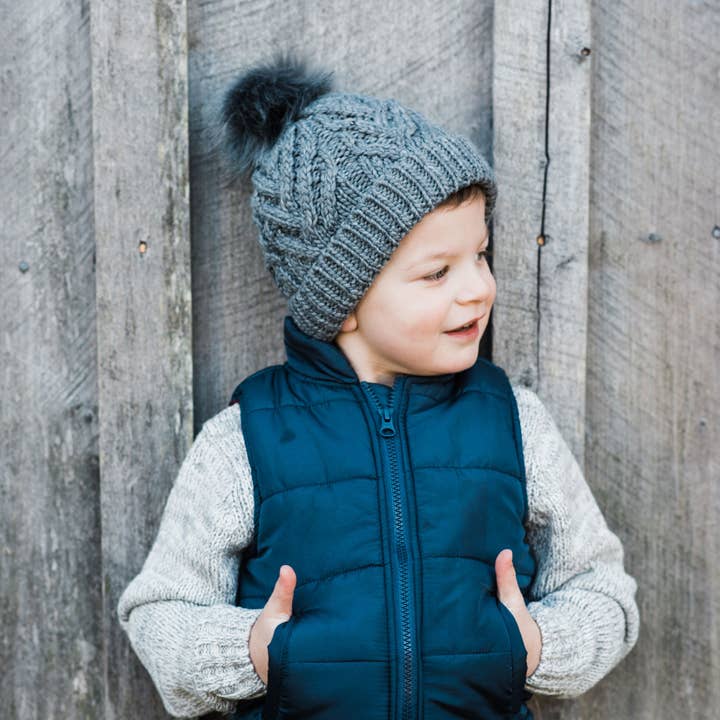 Huggalugs Grey Pom Pom Beanie