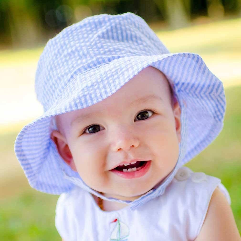 Huggalugs Light Blue Stripe Seersucker Bucket Hat — UPF 25+