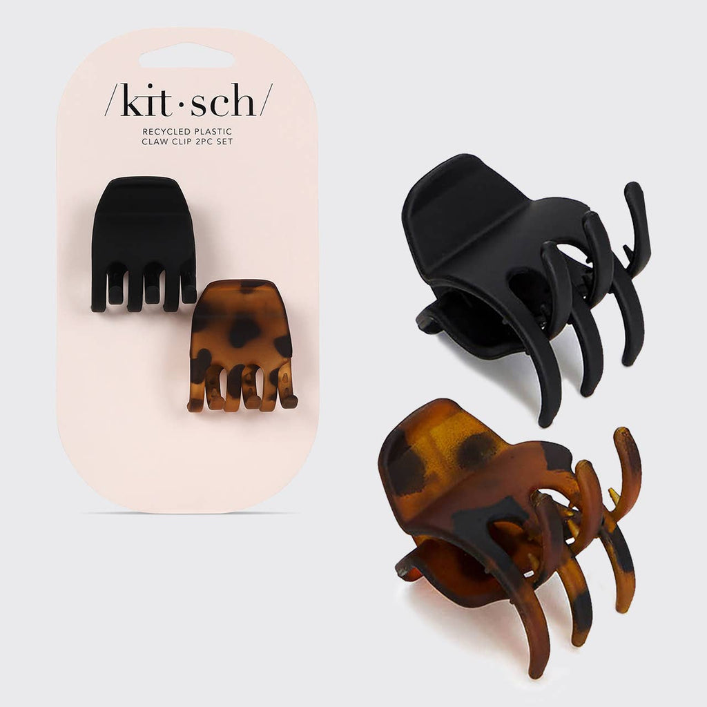 Kitsch Eco-Friendly Medium Claw Clips 2pc Set — Black & Tortoise