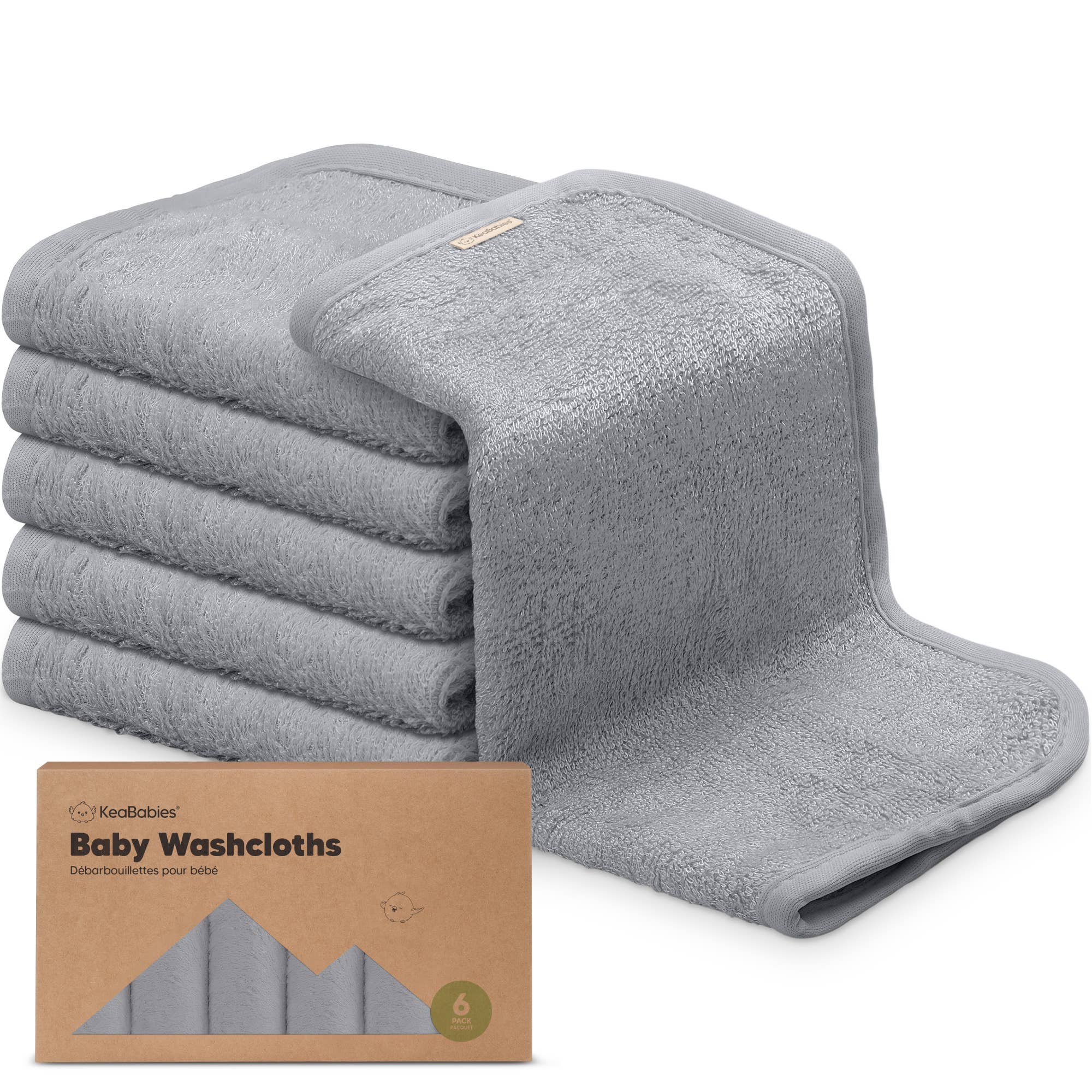 KeaBabies Ultra-Soft Baby Washcloths — Cool Grey (6-Pack)