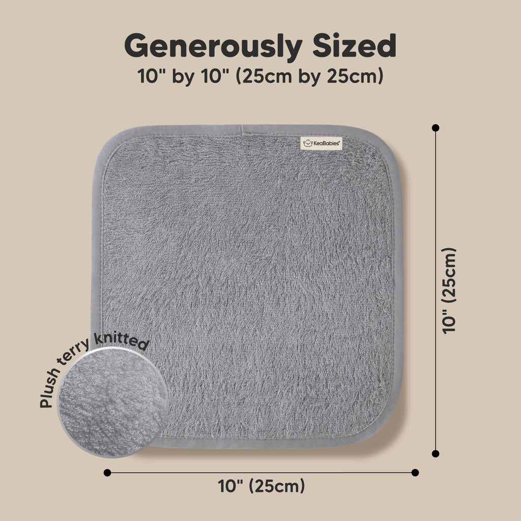 KeaBabies Ultra-Soft Baby Washcloths — Cool Grey (6-Pack)