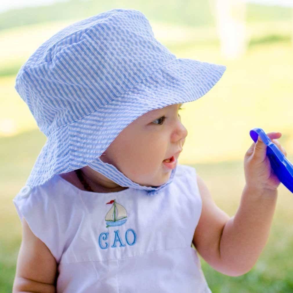Huggalugs Light Blue Stripe Seersucker Bucket Hat — UPF 25+
