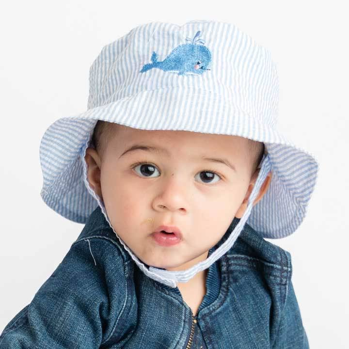 Huggalugs Whale Blue Seersucker Bucket Hat