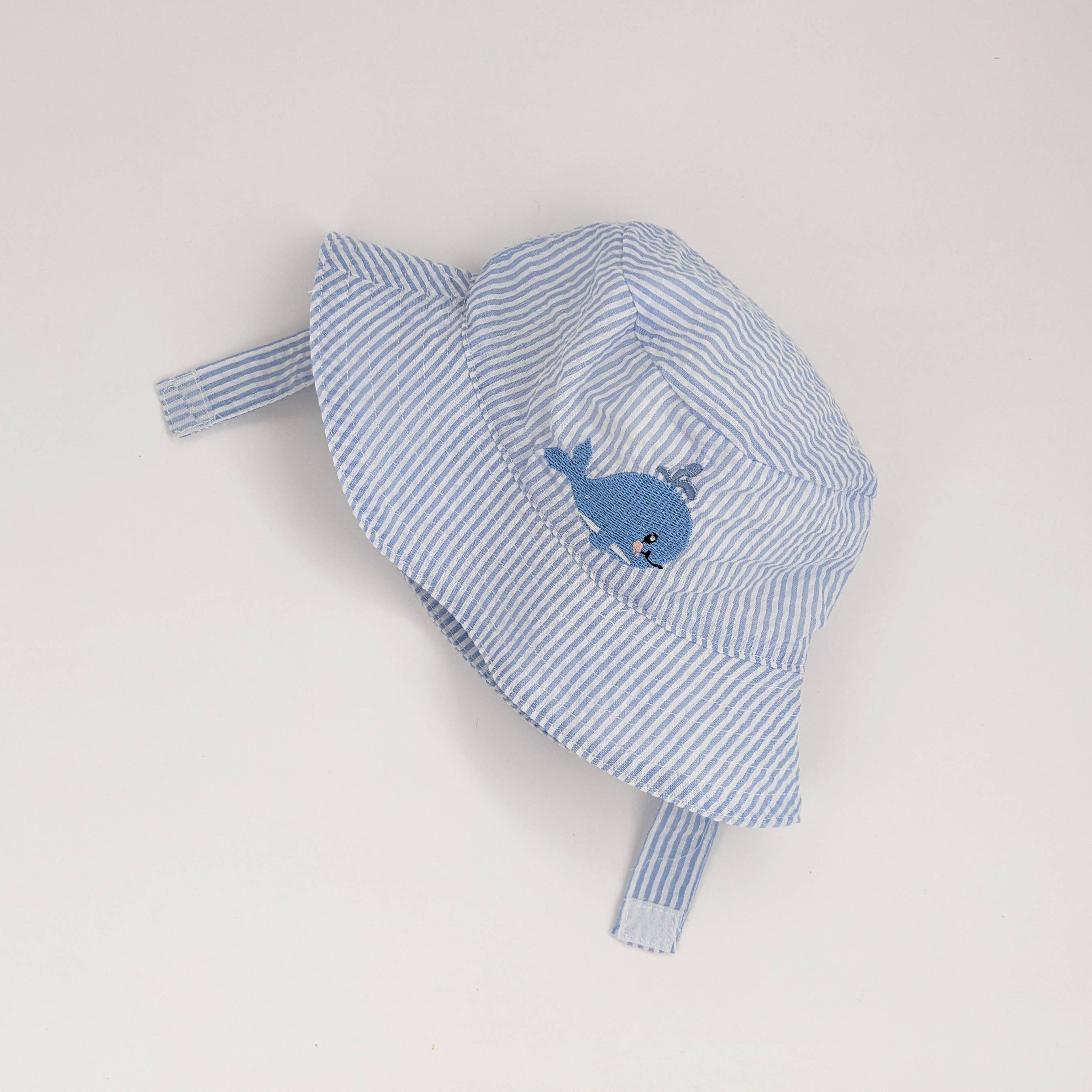 Huggalugs Whale Blue Seersucker Bucket Hat