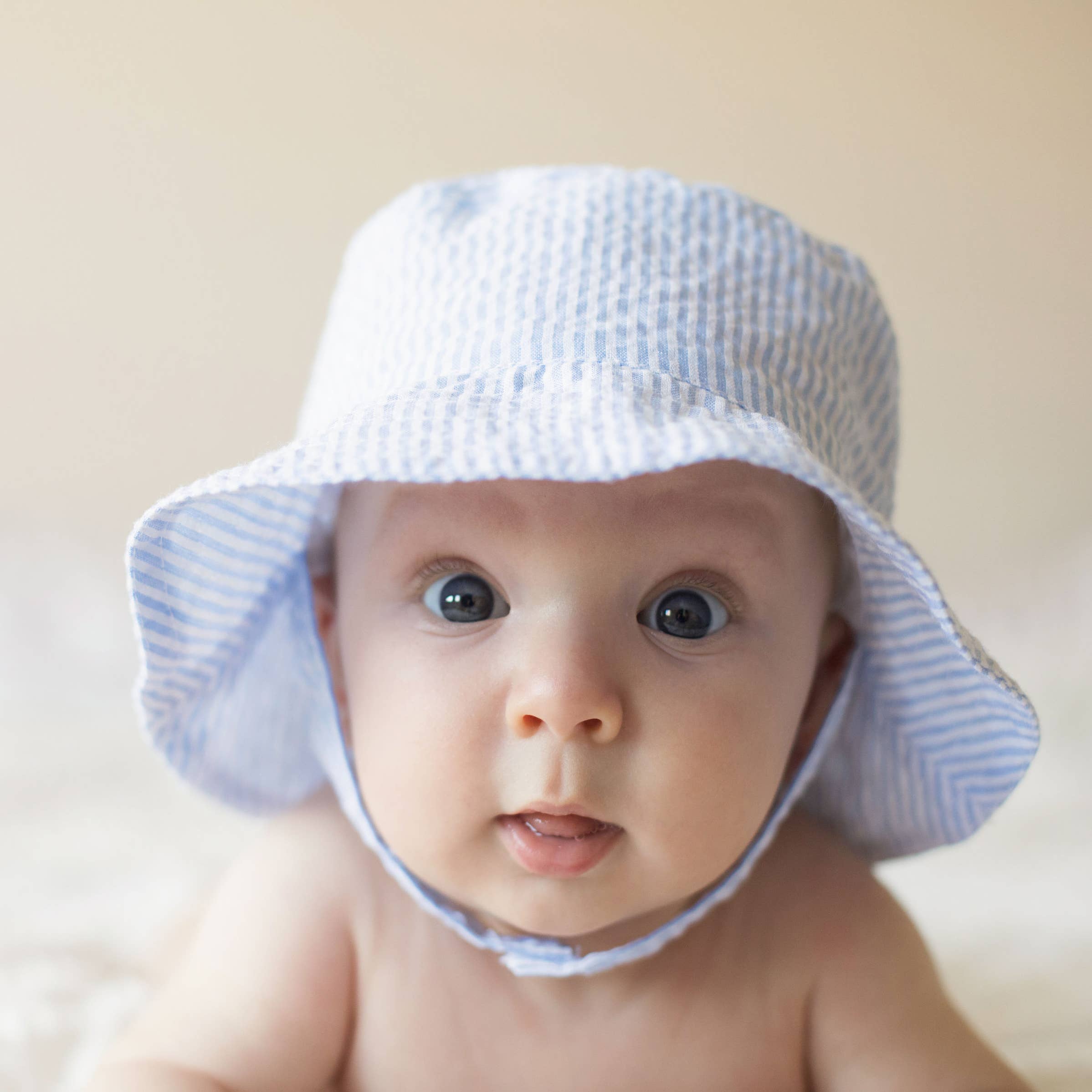 Huggalugs Light Blue Stripe Seersucker Bucket Hat — UPF 25+