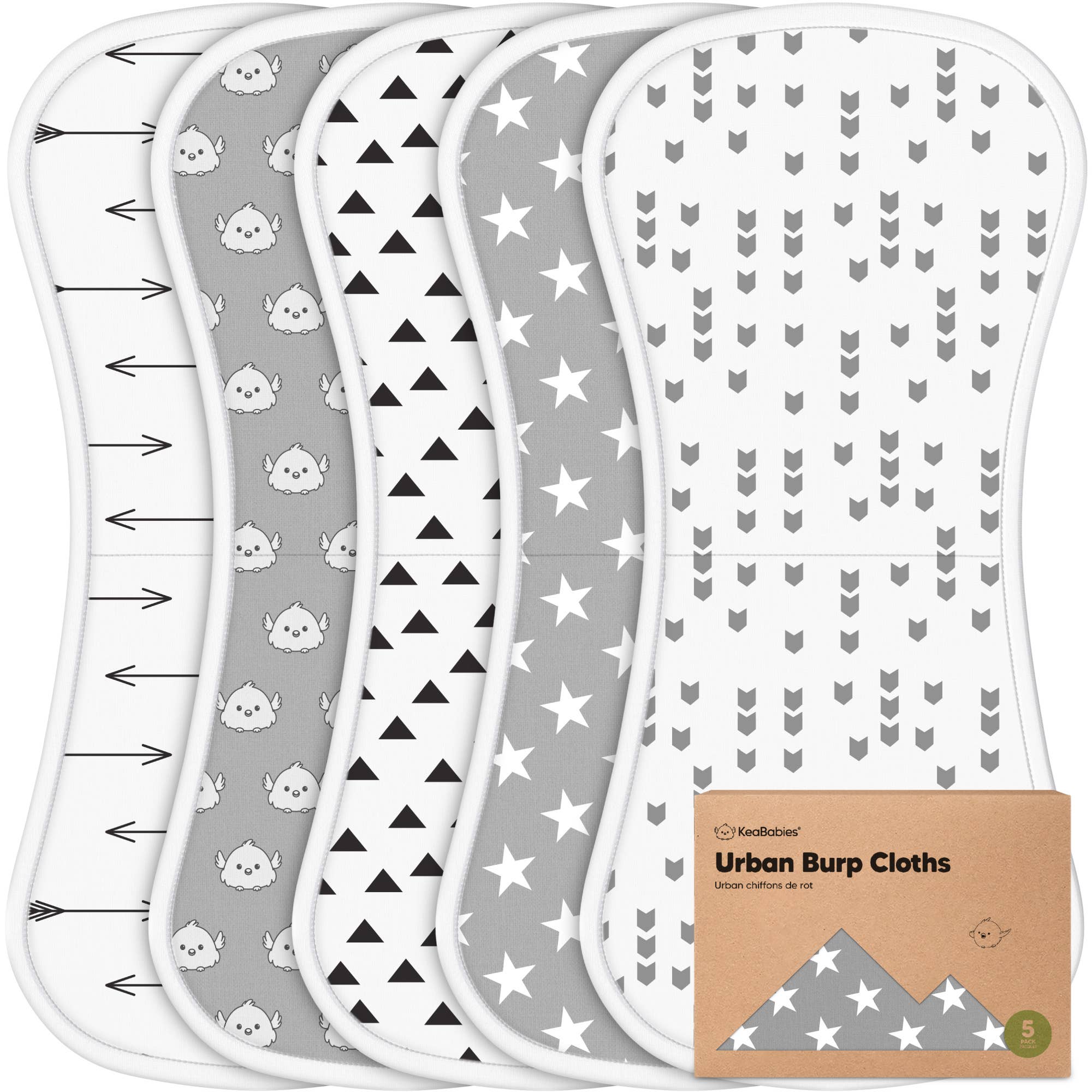 KeaBabies Urban Organic Burp Cloths — Greyscape (5-Pack)