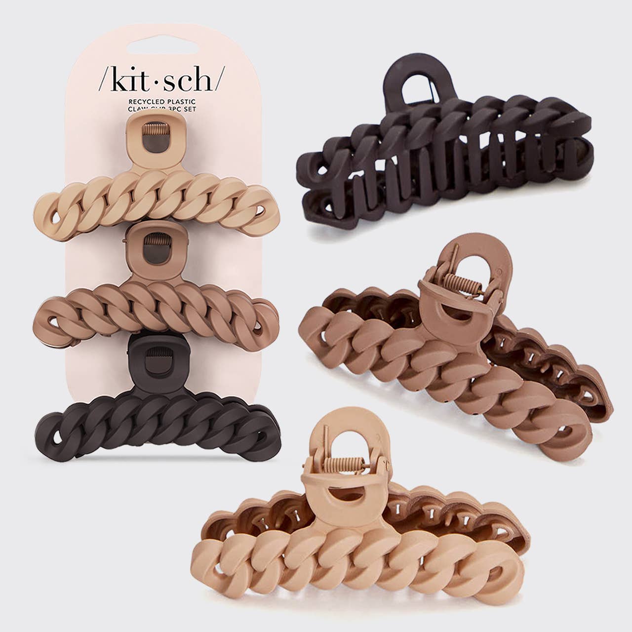 Kitsch Chain Claw Clip 3pc Set — Neutral