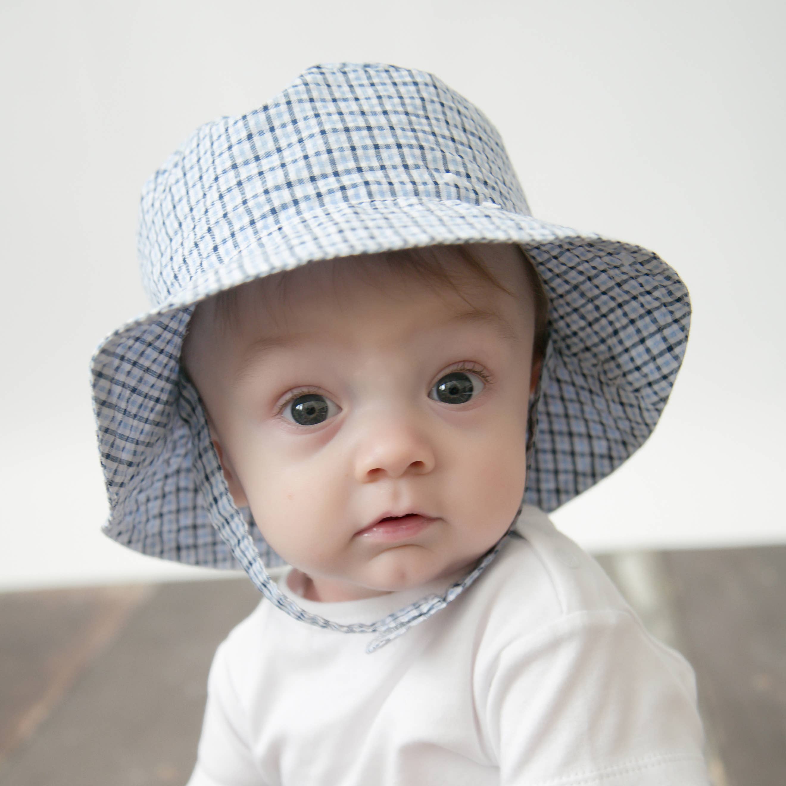 Huggalugs Blue Plaid Seersucker Bucket Hat — UPF 25+