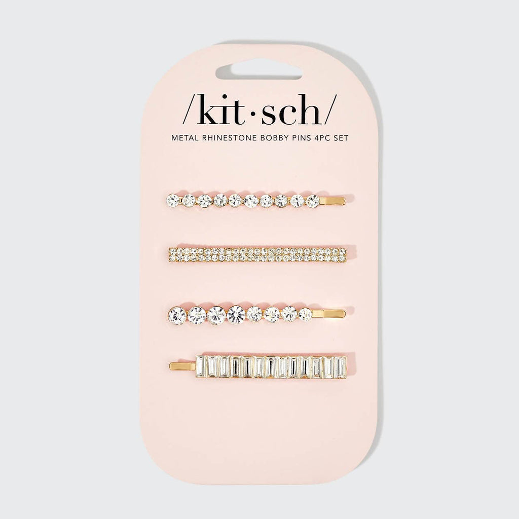 Kitsch Metal Rhinestone Bobby Pins 4pc Set — Gold