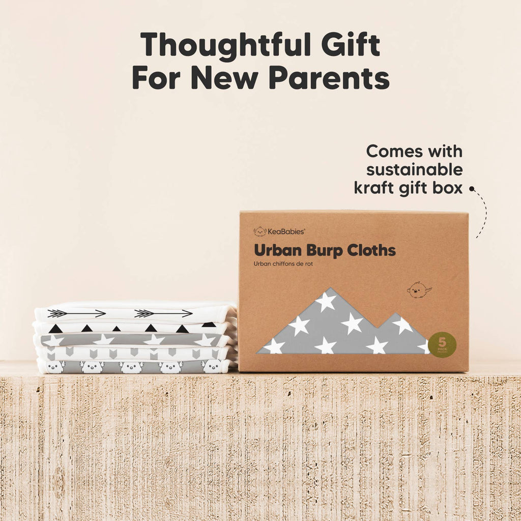 KeaBabies Urban Organic Burp Cloths — Greyscape (5-Pack)