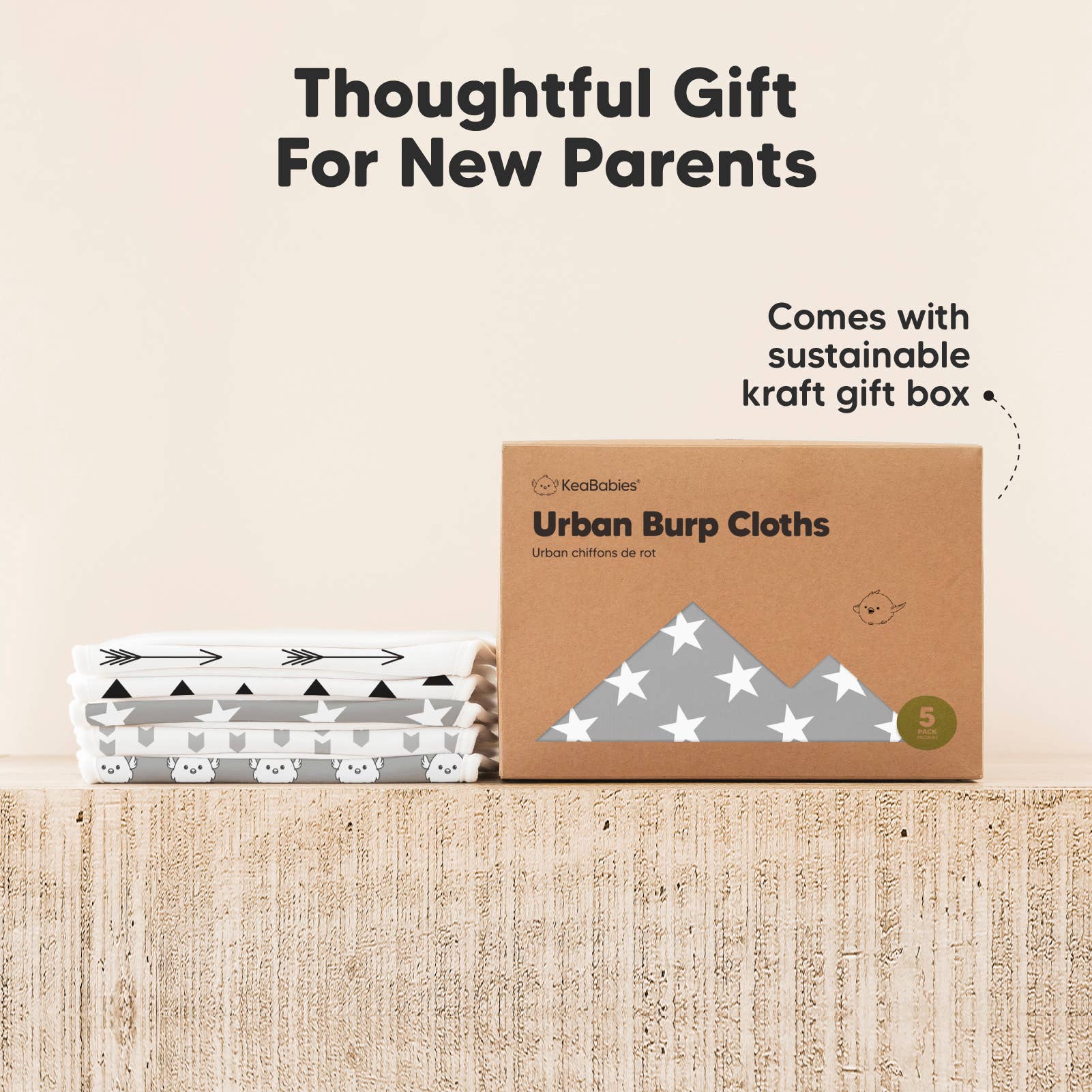 KeaBabies Urban Organic Burp Cloths — Greyscape (5-Pack)