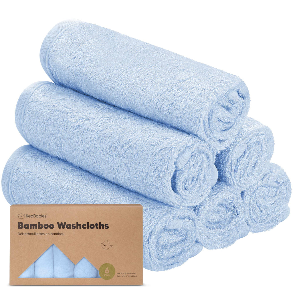 KeaBabies Ultra-Plush Baby Washcloths — Bravo Blue (6-Pack)