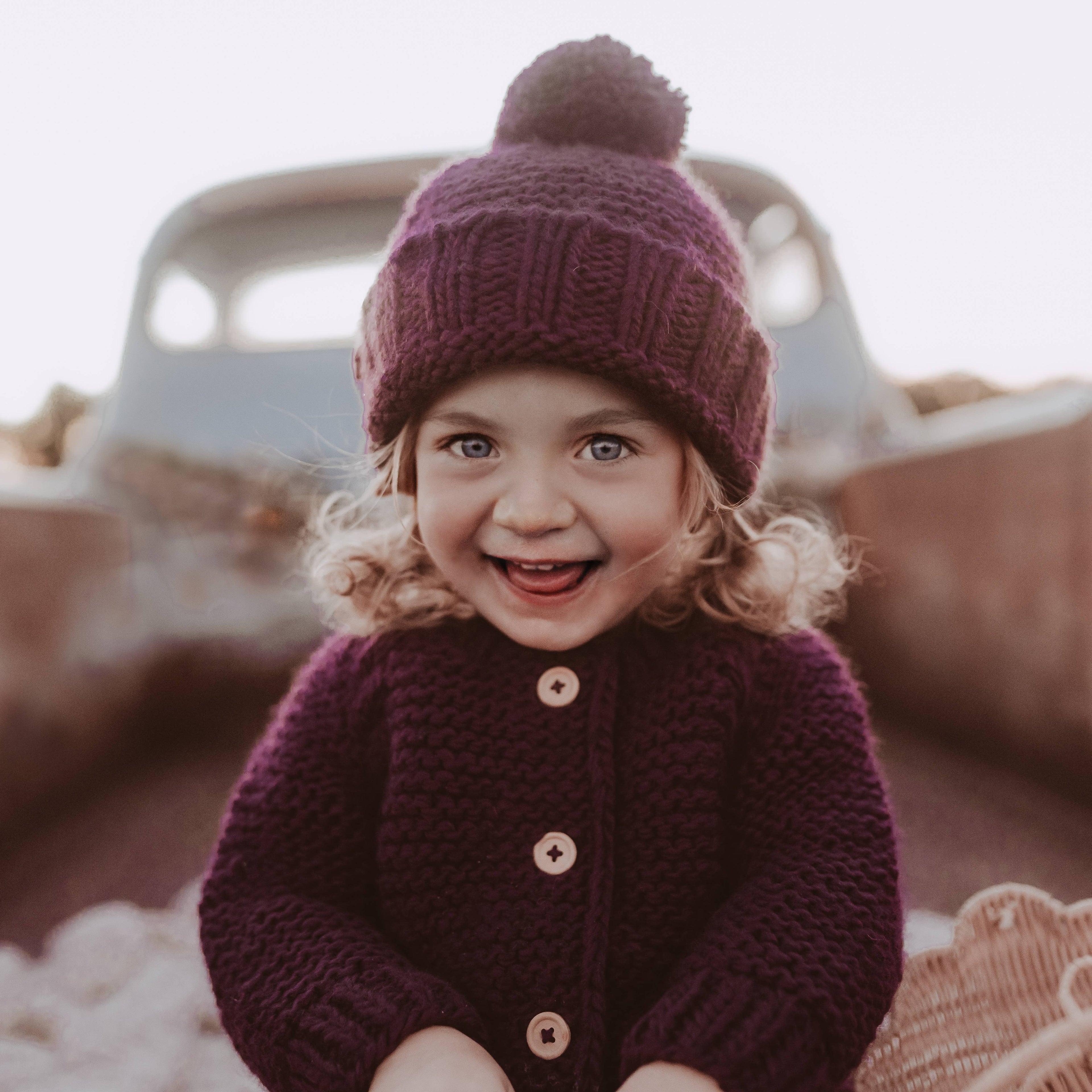 Huggalugs Plum Garter Stitch Beanie