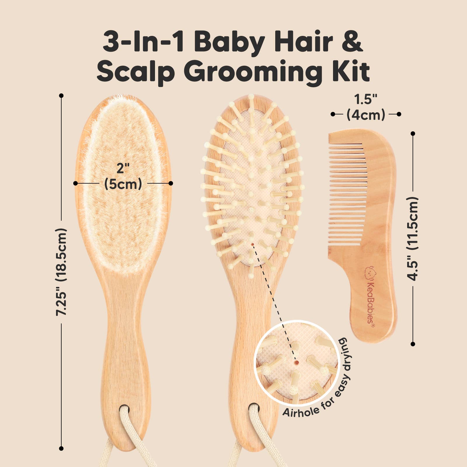 KeaBabies Gentle Baby Hair Brush & Comb Set