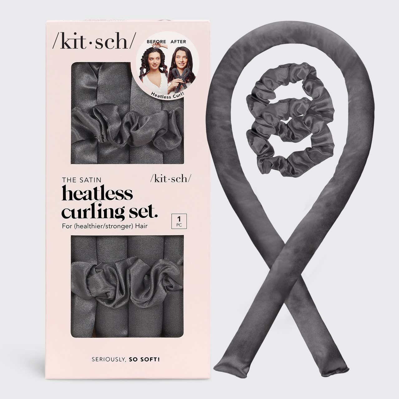 Kitsch Satin Heatless Curling Set — Charcoal