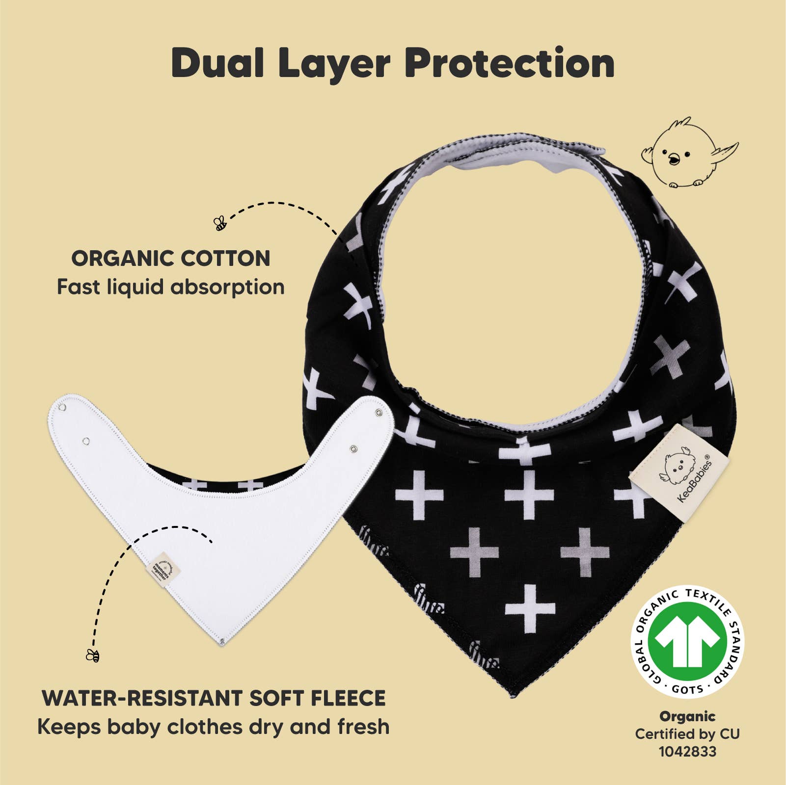 KeaBabies Organic Bandana Drool Bibs — Mono Black & White (10-Pack)