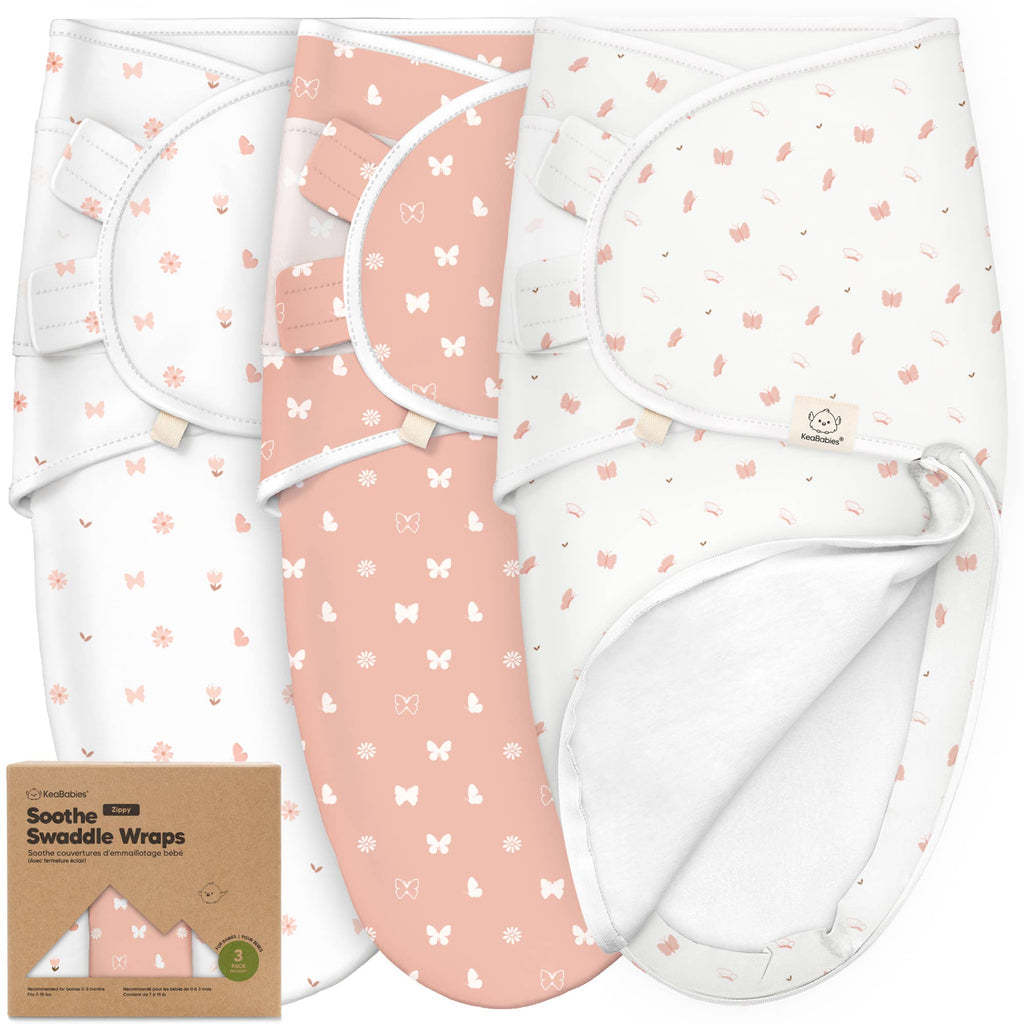 KeaBabies Soothe Zippy Baby Swaddles — Butterflies (3-Pack)
