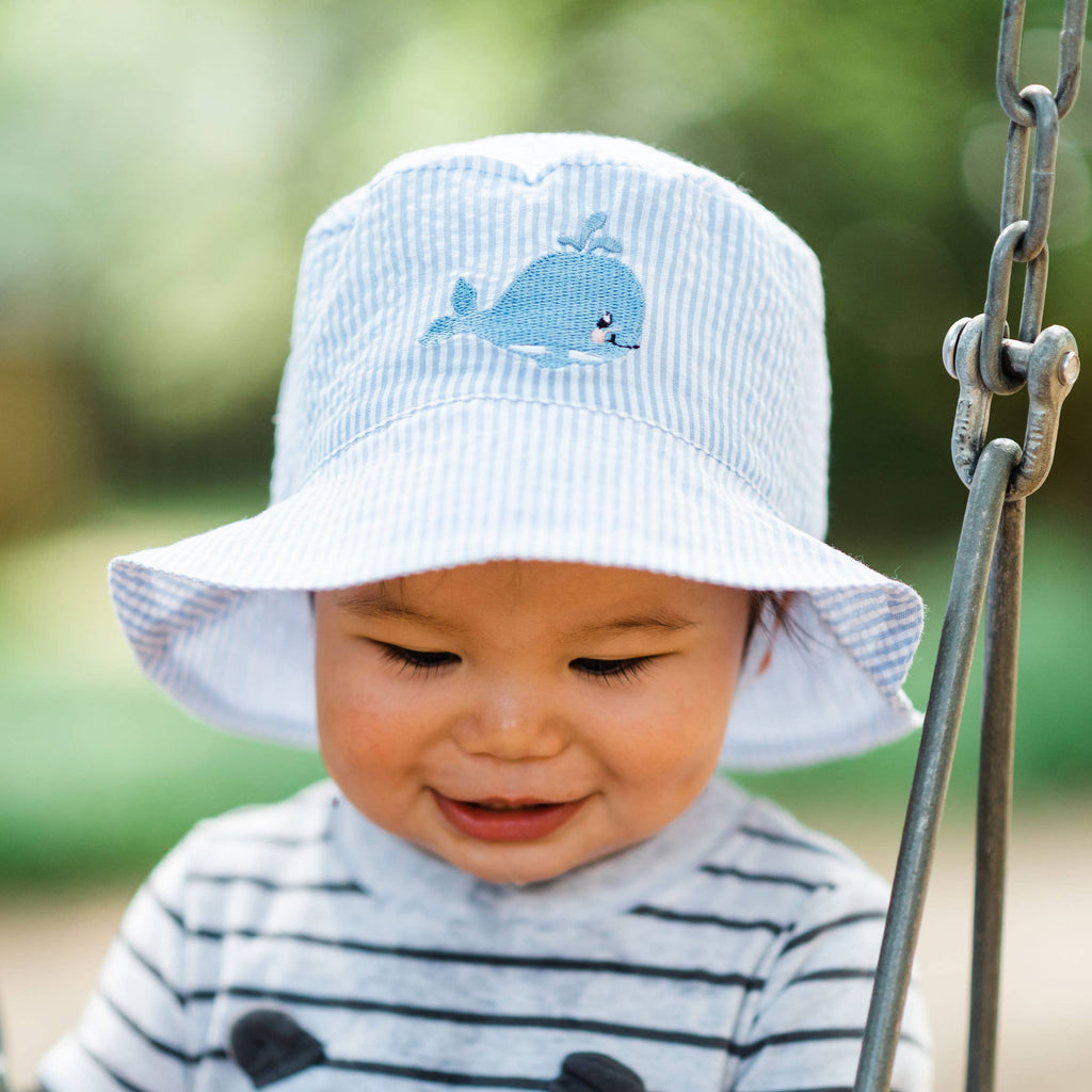 Huggalugs Whale Blue Seersucker Bucket Hat