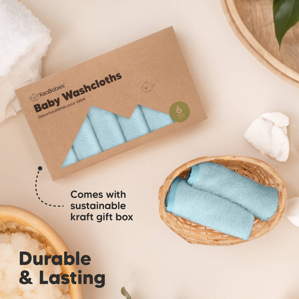 KeaBabies Ultra-Plush Baby Washcloths — Bravo Blue (6-Pack)
