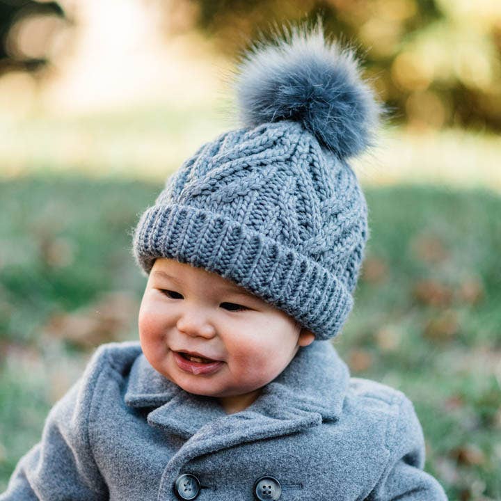 Huggalugs Grey Pom Pom Beanie