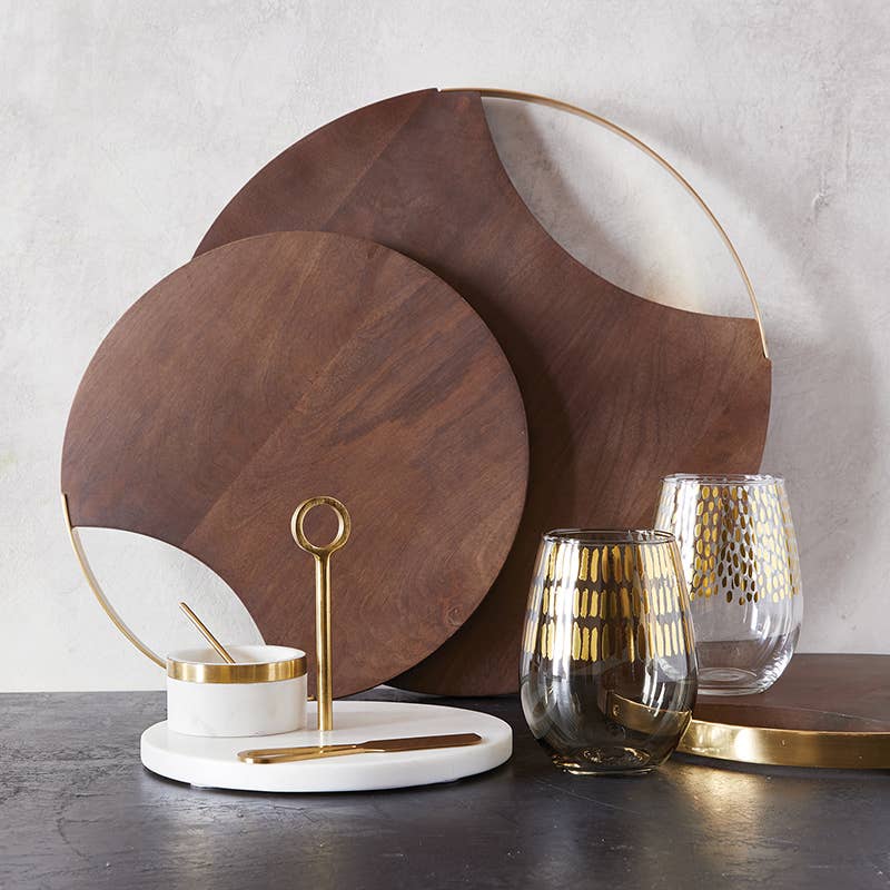 Santa Barbara Studios Marble Serving Board with Brass Handle