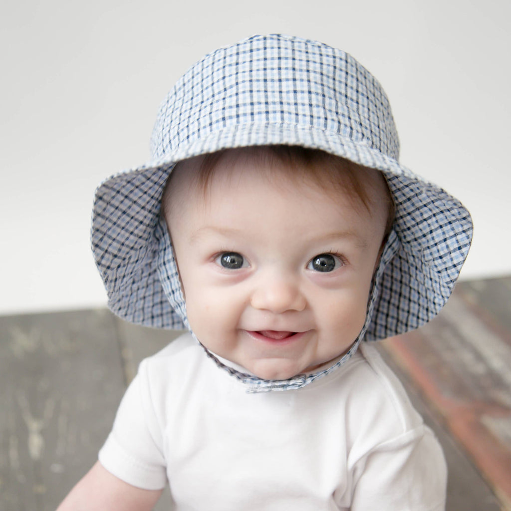 Huggalugs Blue Plaid Seersucker Bucket Hat — UPF 25+