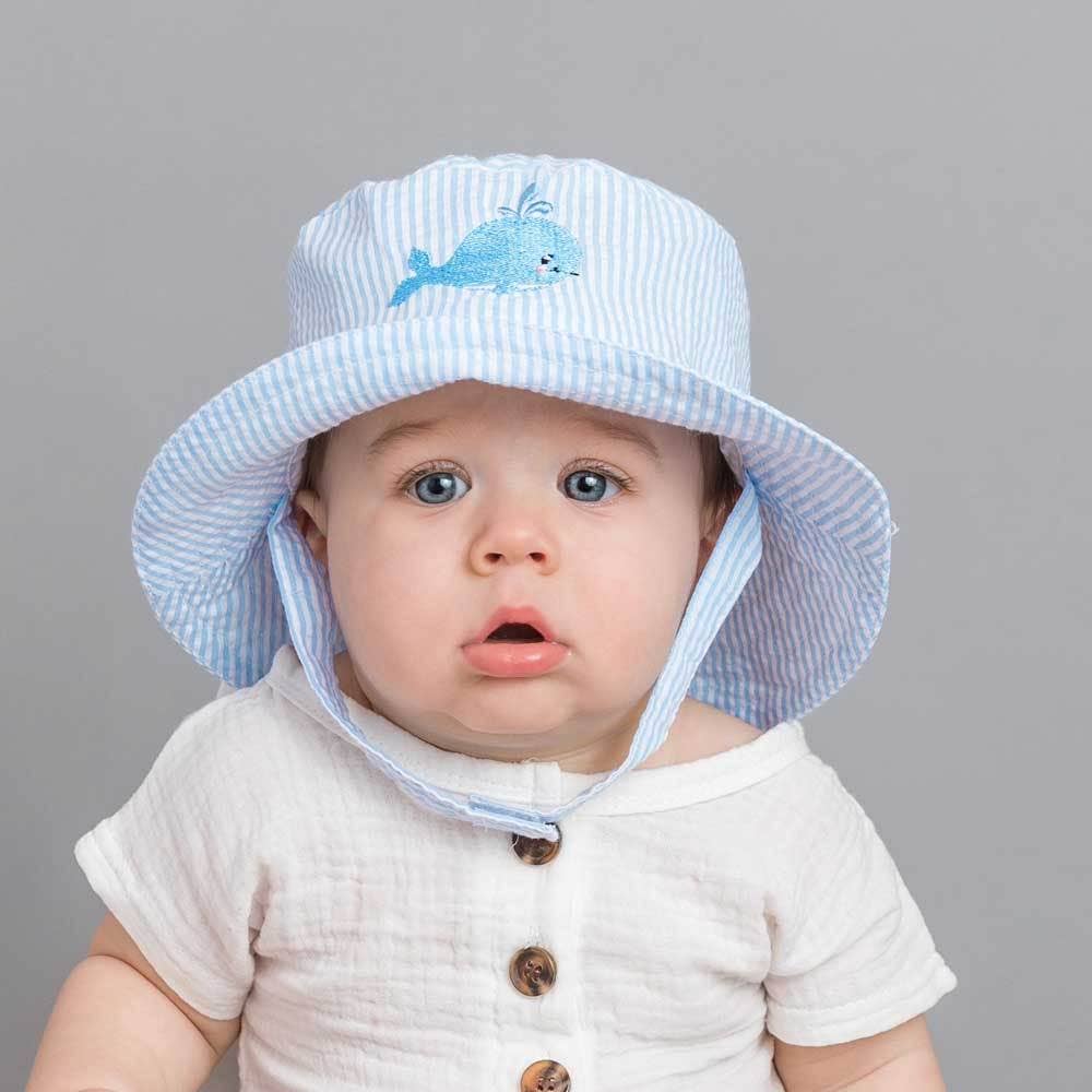 Huggalugs Whale Blue Seersucker Bucket Hat