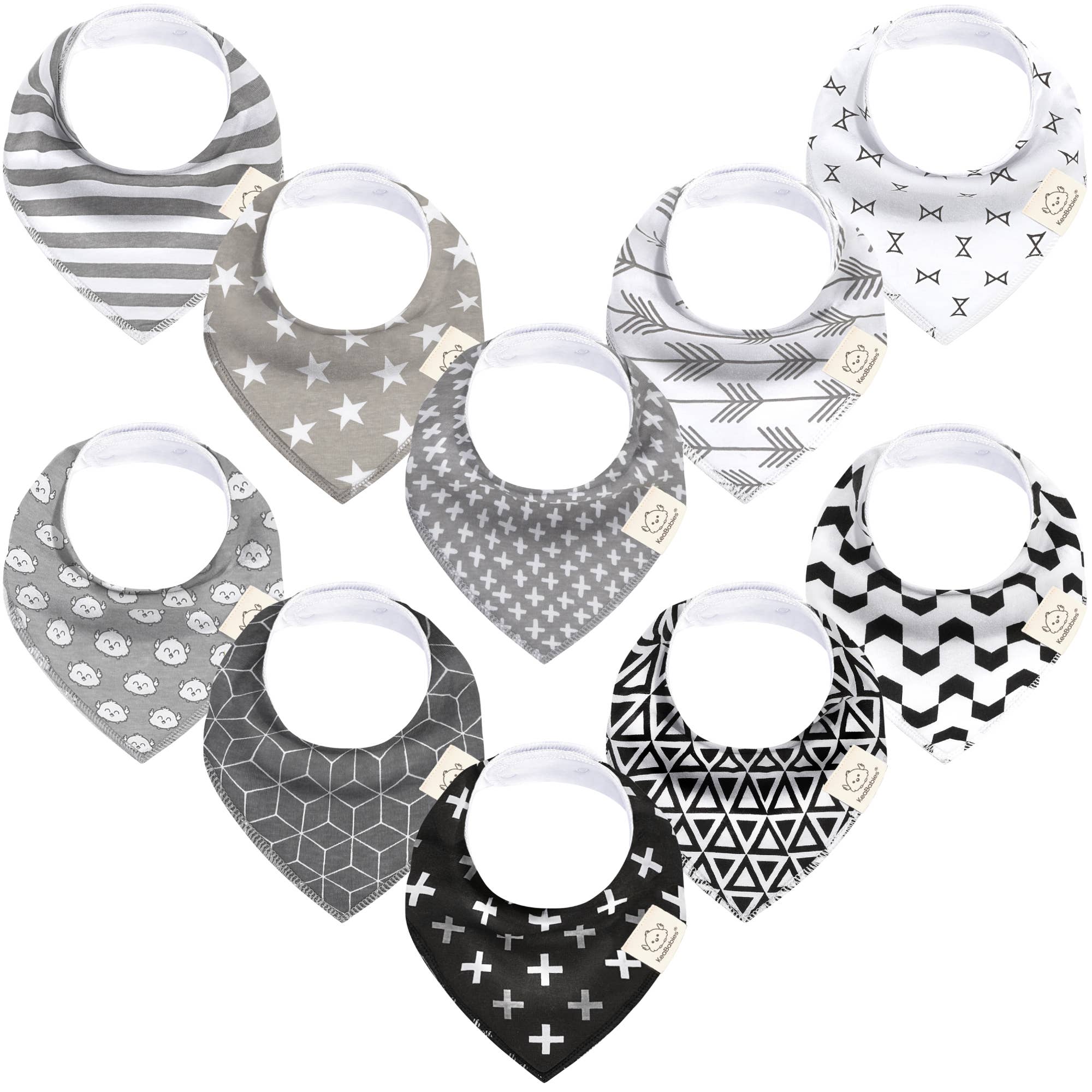 KeaBabies Organic Bandana Drool Bibs — Mono Black & White (10-Pack)