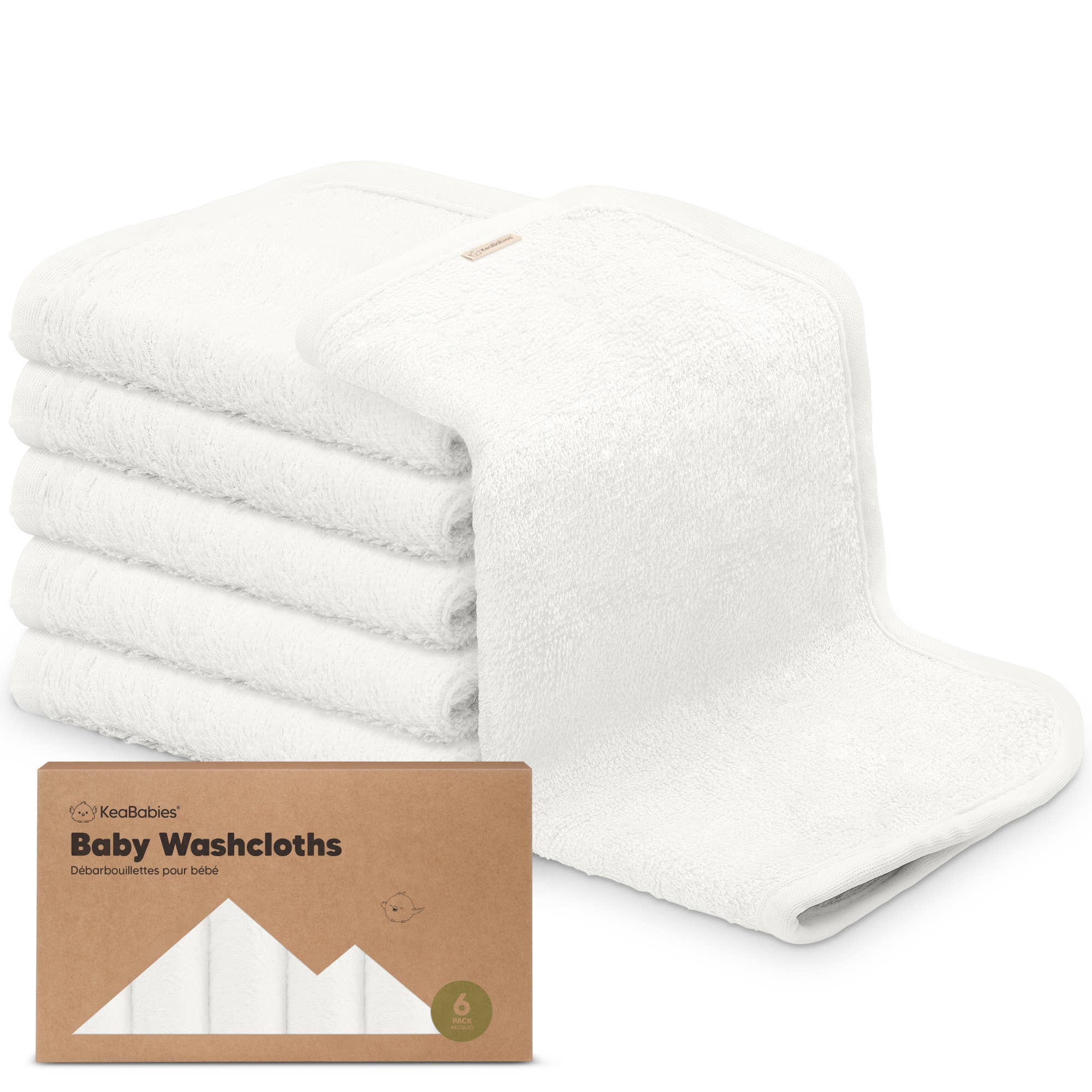 KeaBabies Ultra-Soft Bamboo Baby Washcloths — White (6-Pack)