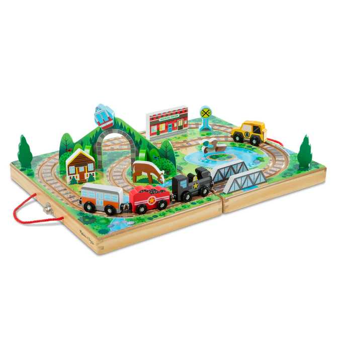Melissa & Doug Take-Along Wooden Railroad Set