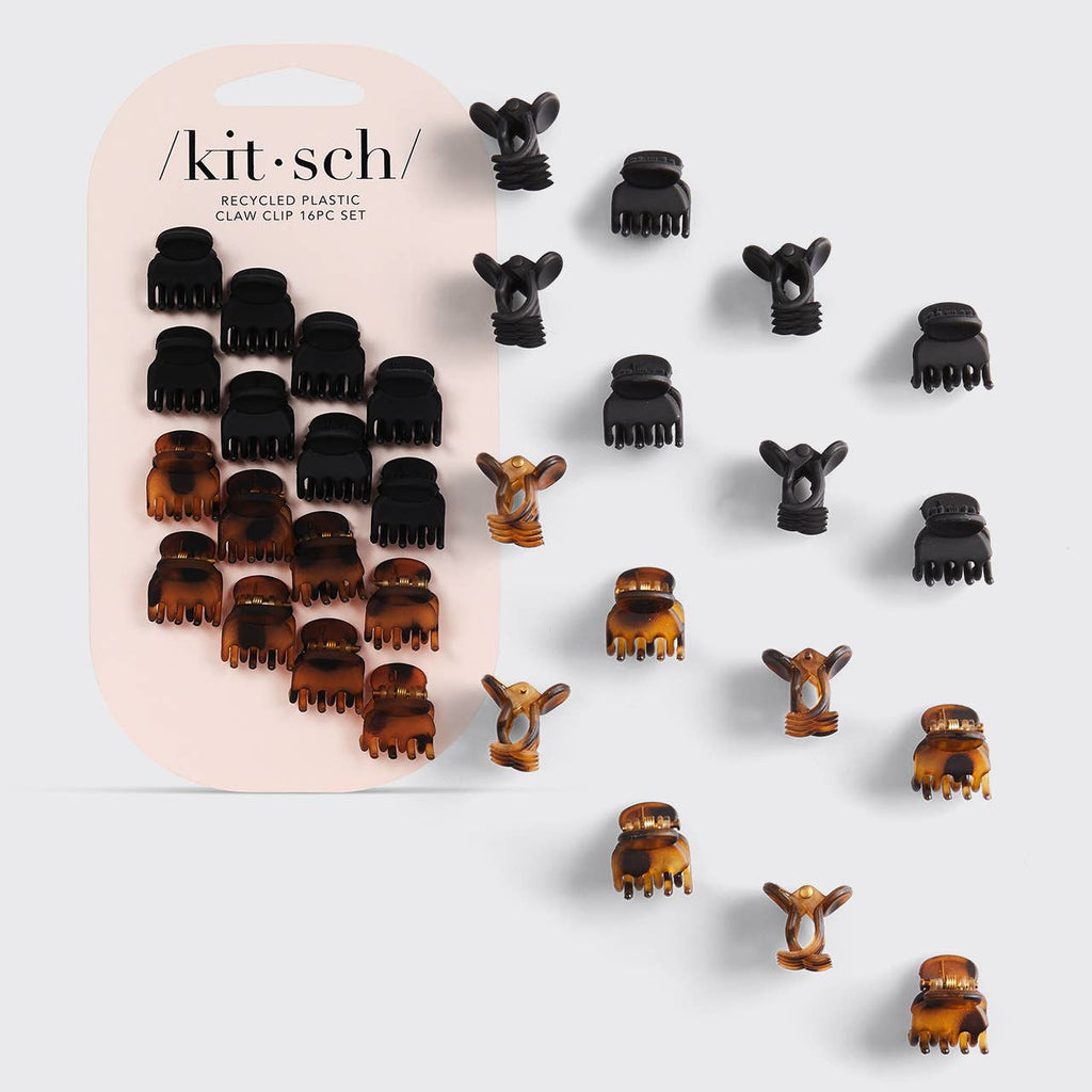 Kitsch Mini Classic Claw Clips — Black & Tort (16-Pack)