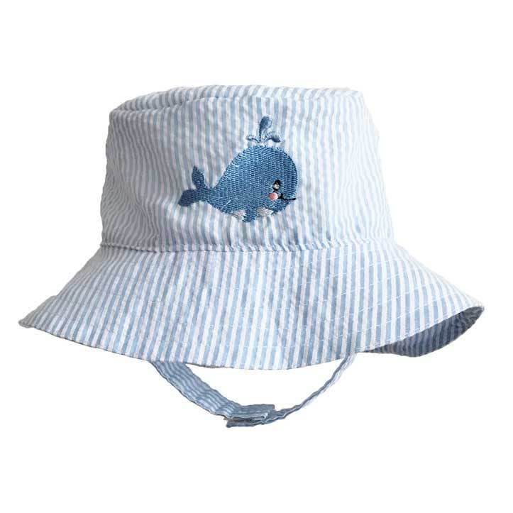 Huggalugs Whale Blue Seersucker Bucket Hat